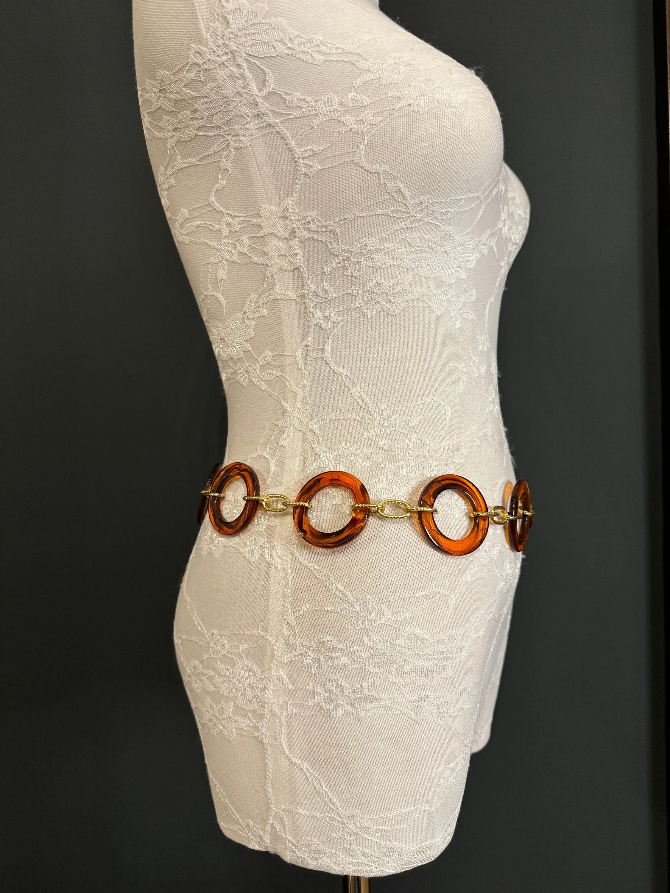 X-long Tortoishell Ring Belt, Gold Chain, Quality Fashion Teen Sizes, UK Size 2-40, Fan Design, Swimwear, Resort Wear, Chain Belt, Accessory