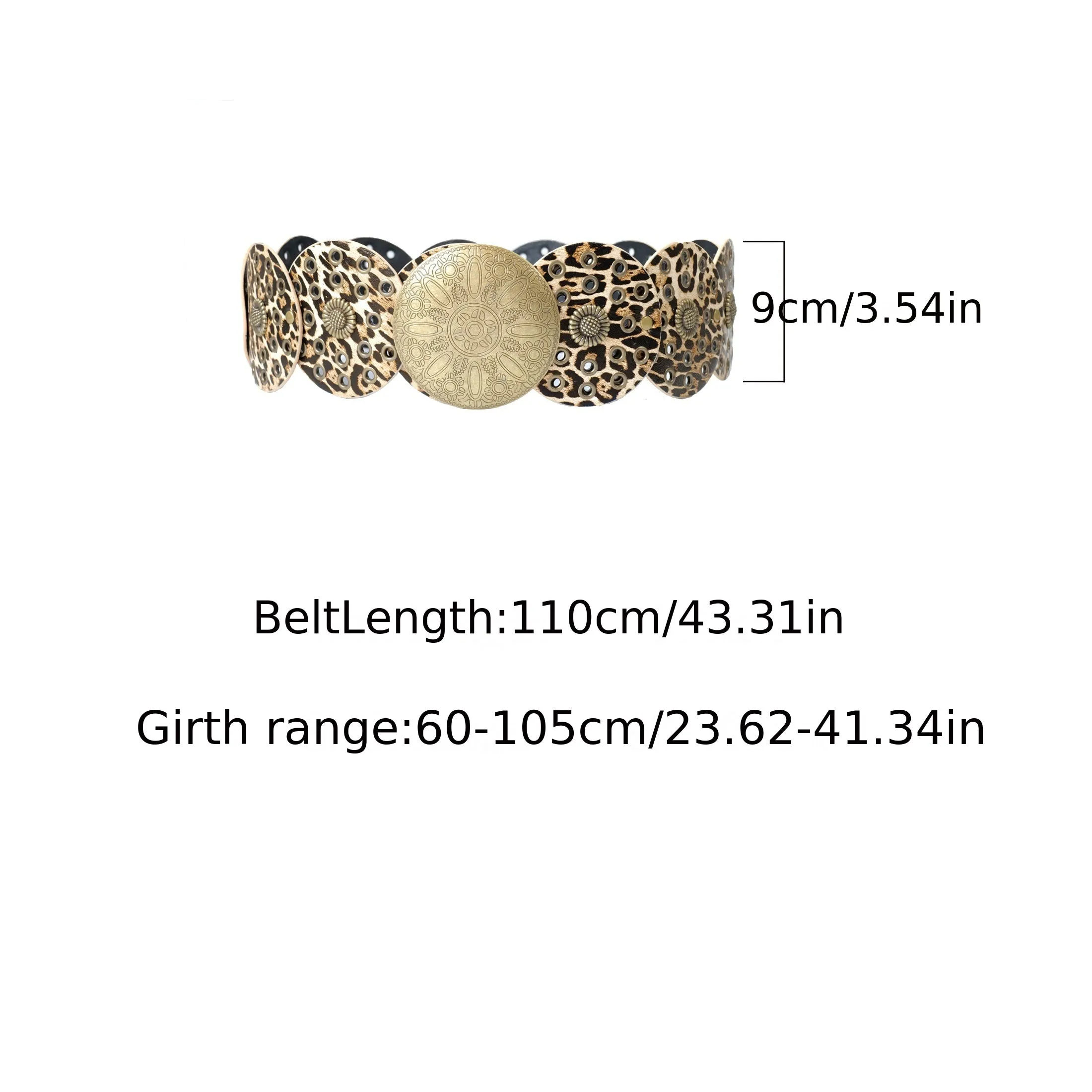 Y2K Punk Style PU Leather Waist Belt Leopard Rivet Print Sunflower Pat