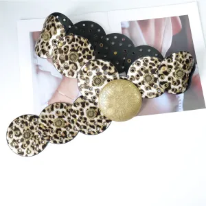 Y2K Punk Style PU Leather Waist Belt Leopard Rivet Print Sunflower Pat