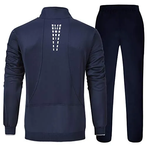 YSENTO Mens Tracksuits Gym Jogging Suits Sports Casual Sweatsuits Full Zip Navy Grey XXL