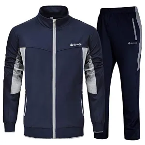 YSENTO Mens Tracksuits Gym Jogging Suits Sports Casual Sweatsuits Full Zip Navy Grey XXL