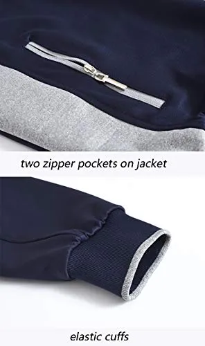 YSENTO Mens Tracksuits Gym Jogging Suits Sports Casual Sweatsuits Full Zip Navy Grey XXL