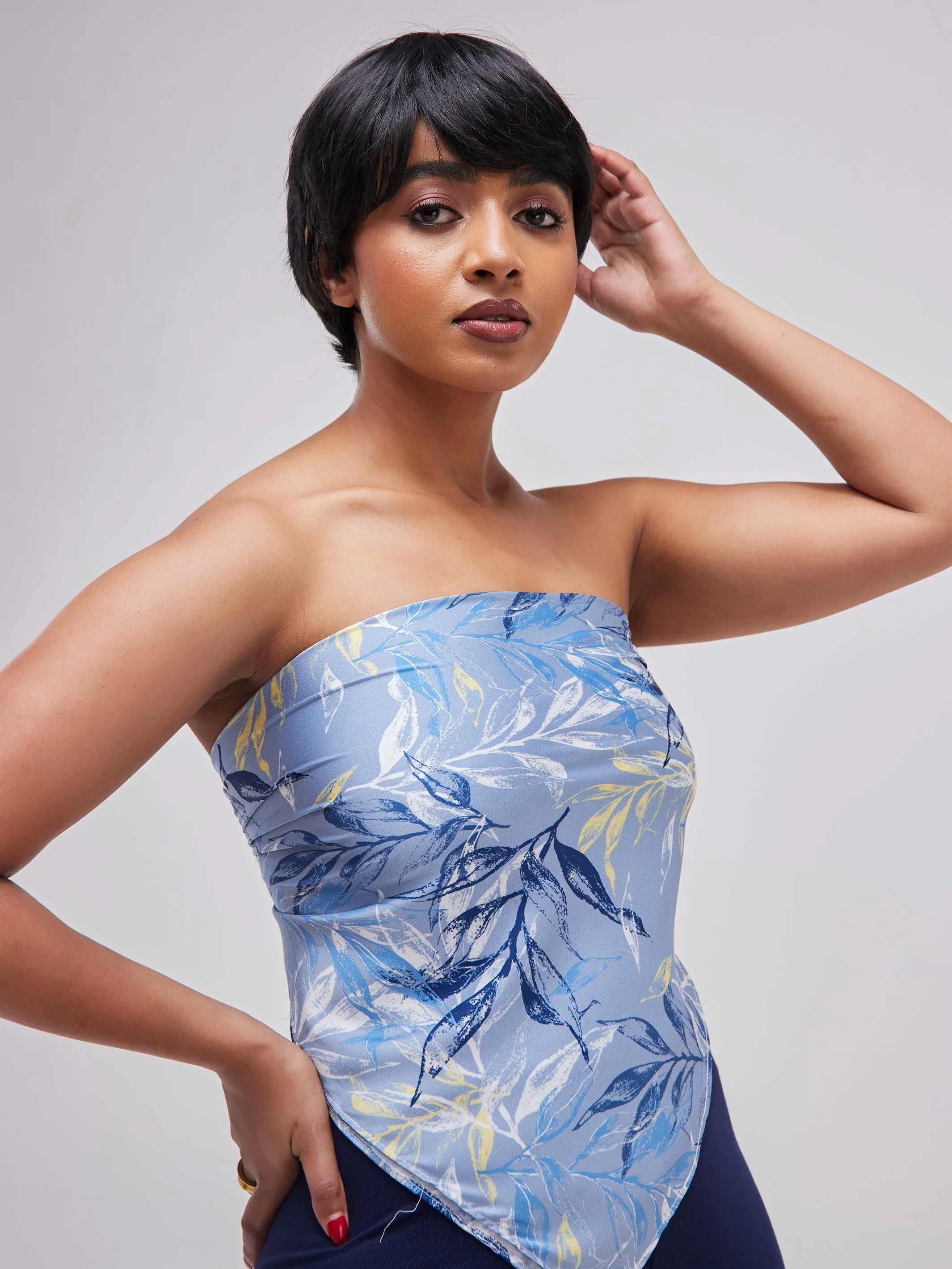 Zoya Essentials Satin Scarf - Blue Leaves