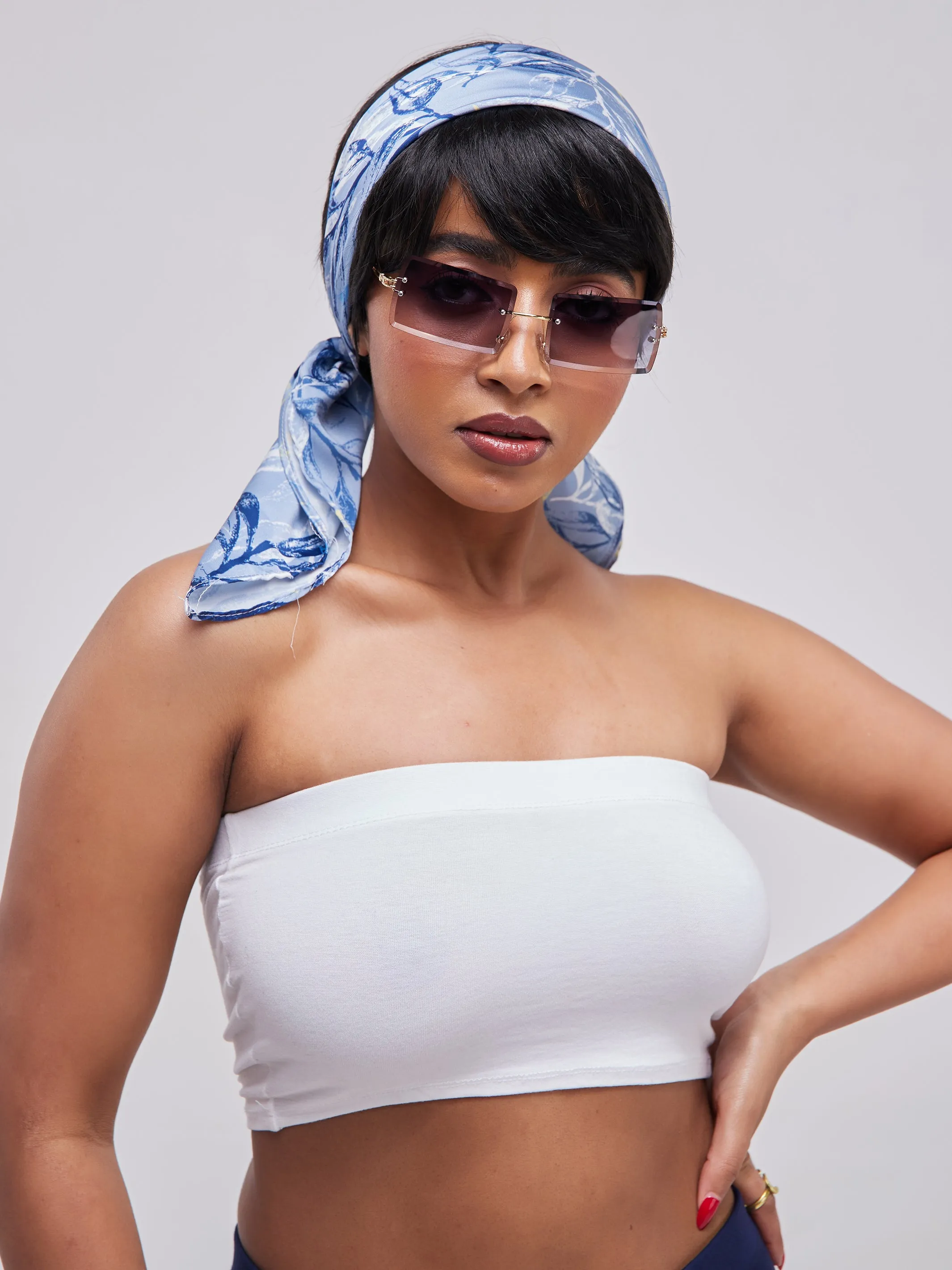 Zoya Essentials Satin Scarf - Blue Leaves