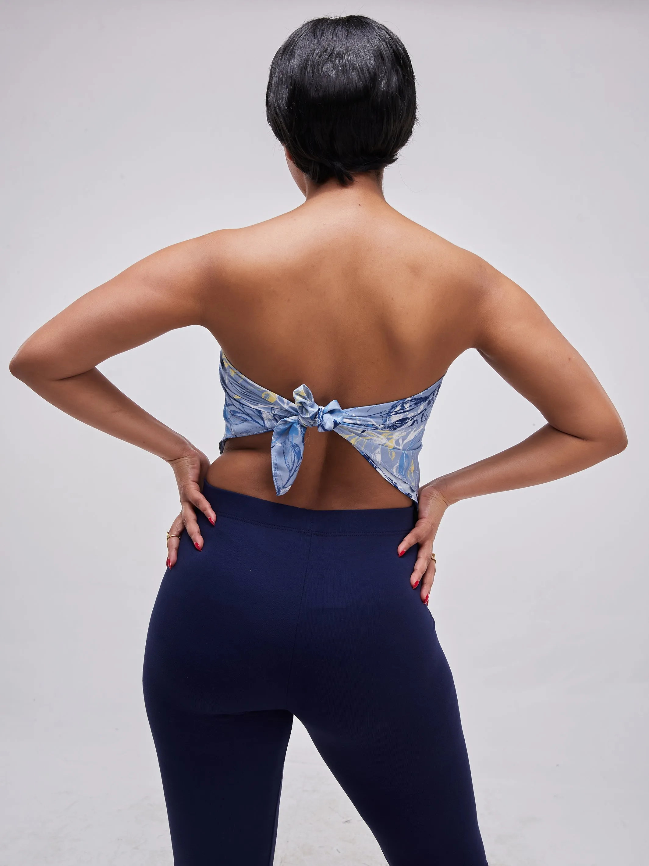 Zoya Essentials Satin Scarf - Blue Leaves
