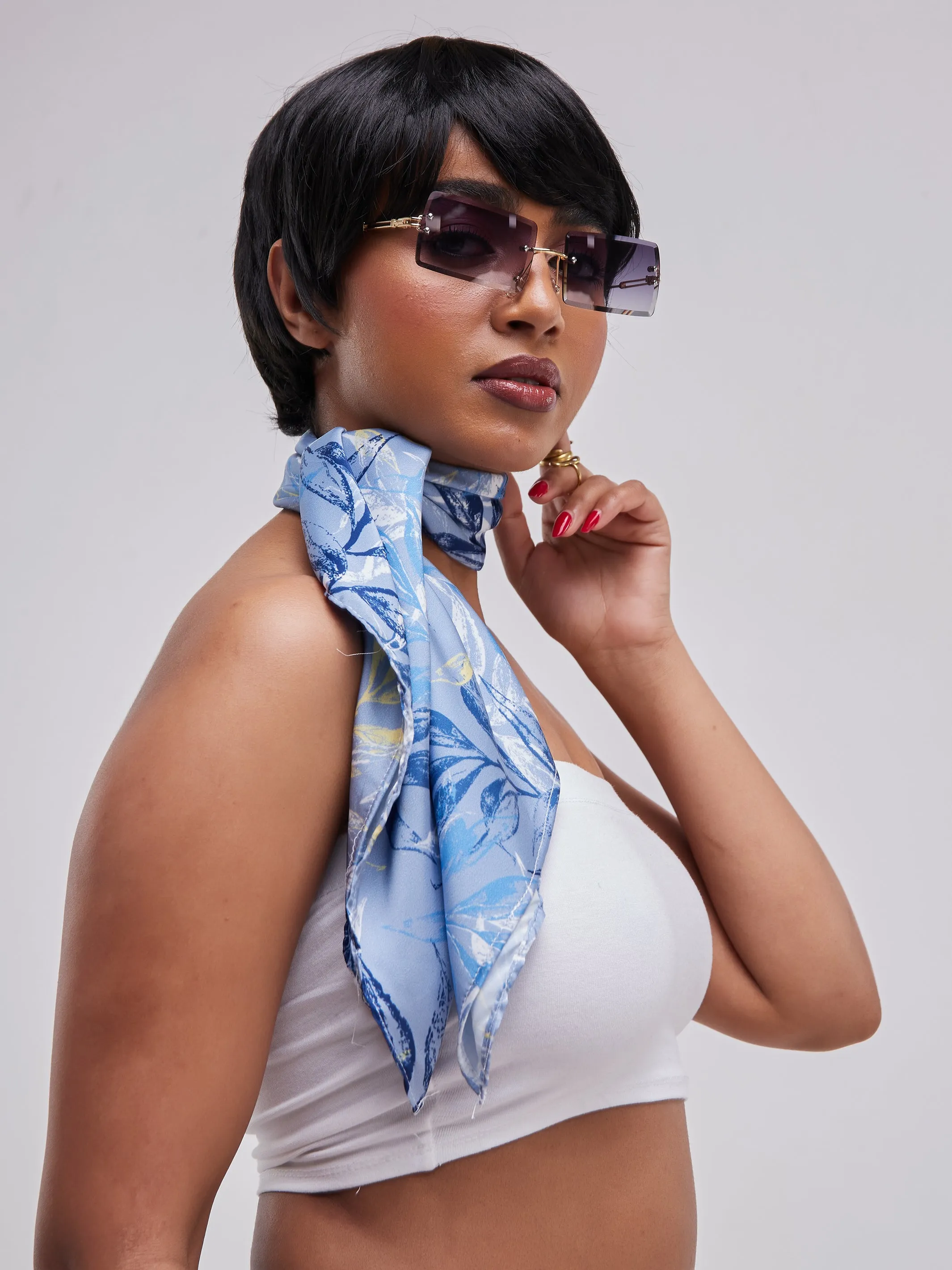 Zoya Essentials Satin Scarf - Blue Leaves