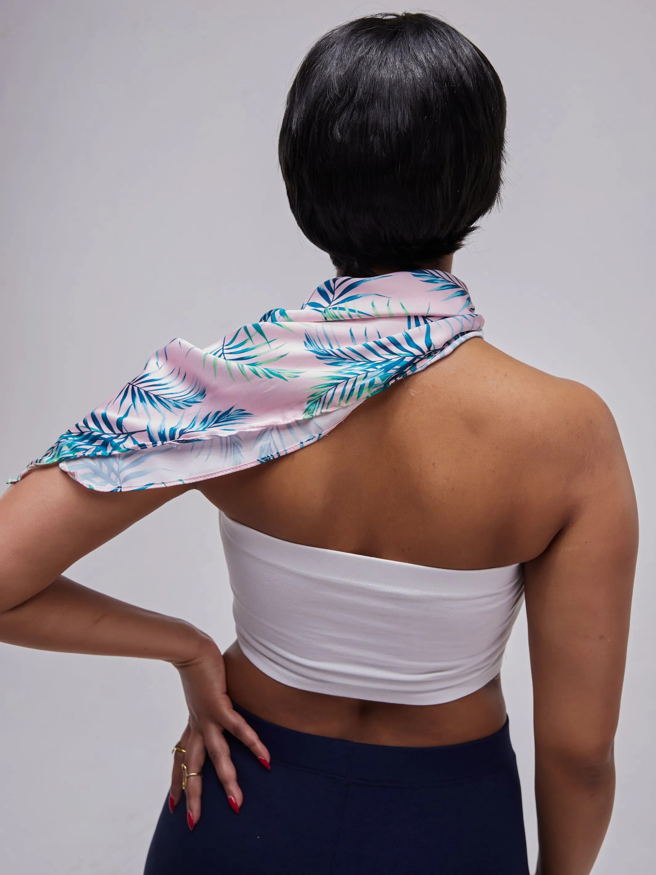 Zoya Essentials Satin Scarf - Pink Leaves