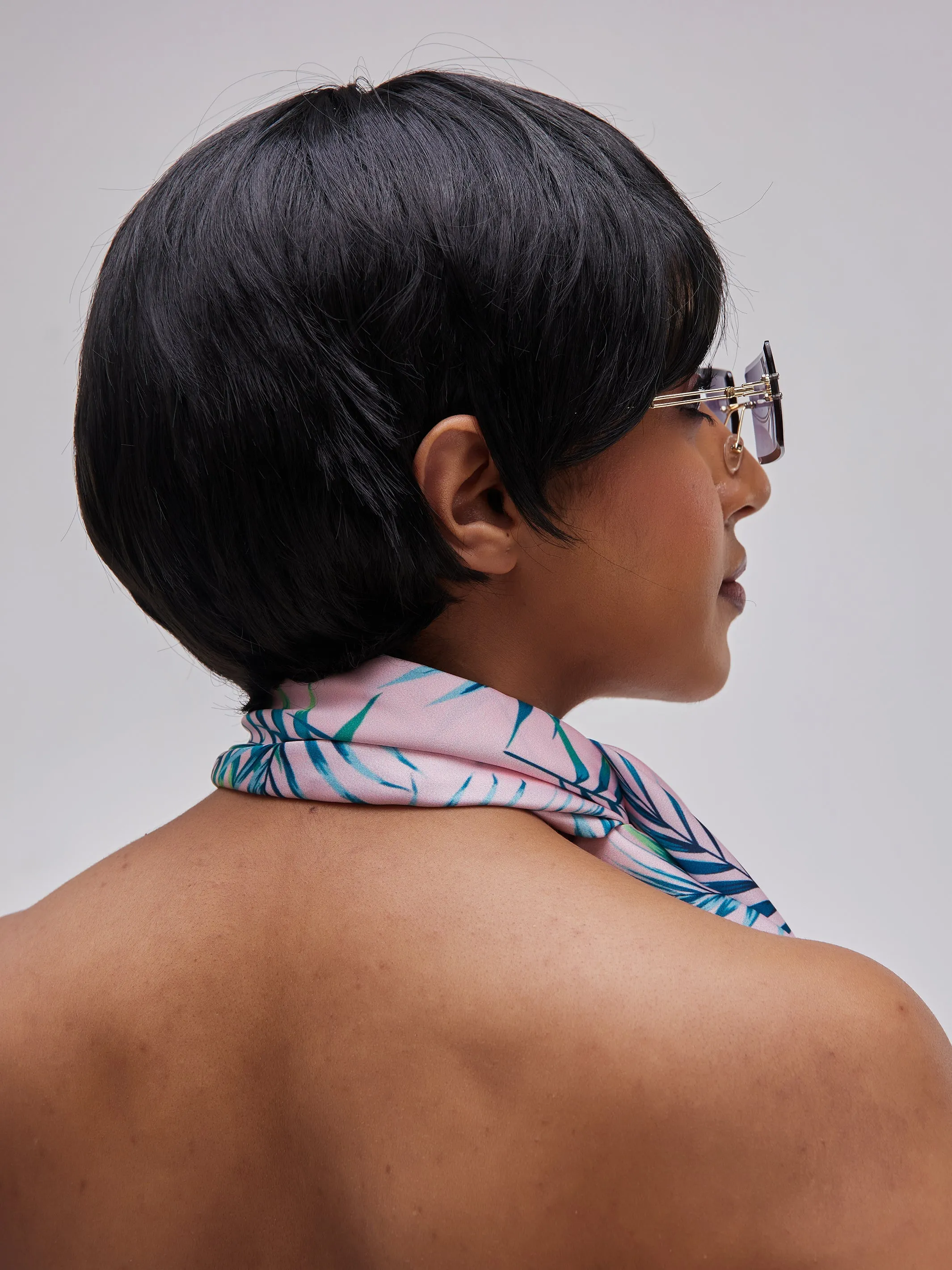 Zoya Essentials Satin Scarf - Pink Leaves