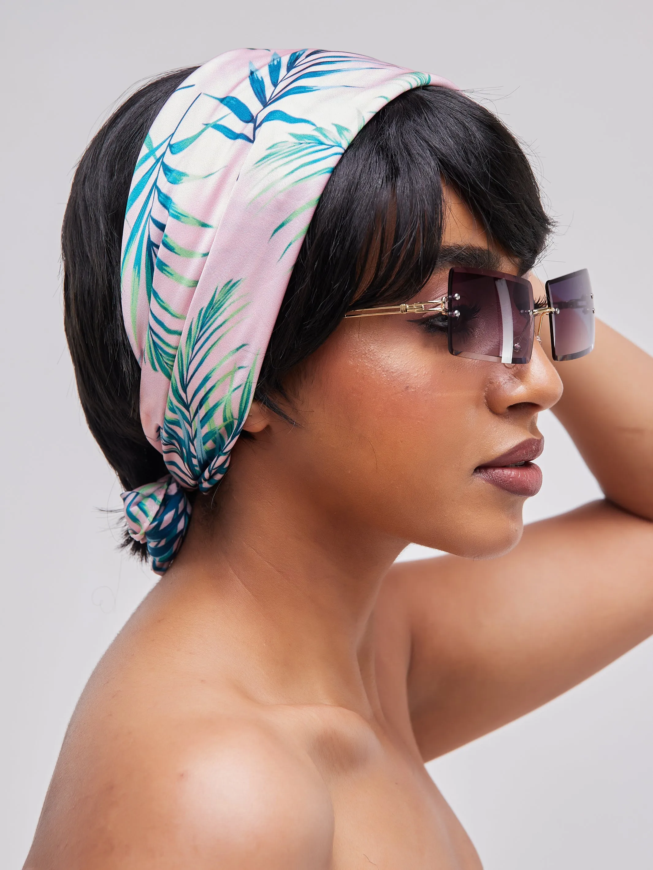 Zoya Essentials Satin Scarf - Pink Leaves